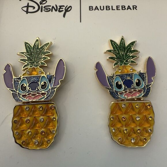 Baublebar X Disney Lilo & Stitch Pineapple Drink Dangle Earrings Rhinestone New - Picture 2 of 3